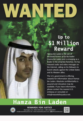 The US Department of State Rewards for Justice's 'wanted' poster for Hamza bin Laden.