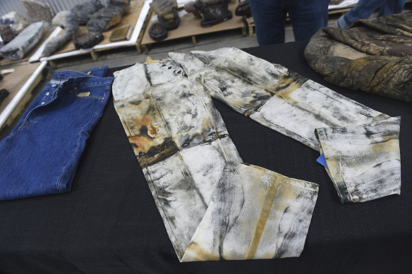 A pair of work pants, possibly made by or for Levi Strauss, from the S.S. Central America are seen in a warehouse in Sparks, Nevada earlier this year.