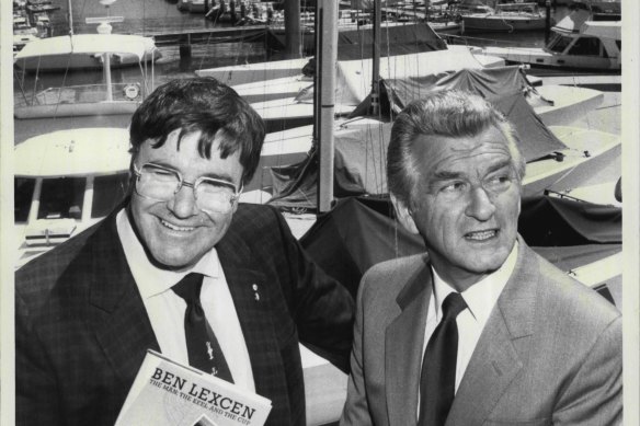 Ben Lexcen, left, with then prime minister Bob Hawke in 1984.
