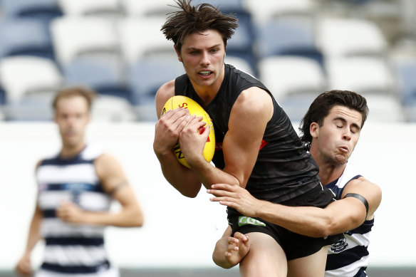 Young Magpie Oliver Henry during a practice match.