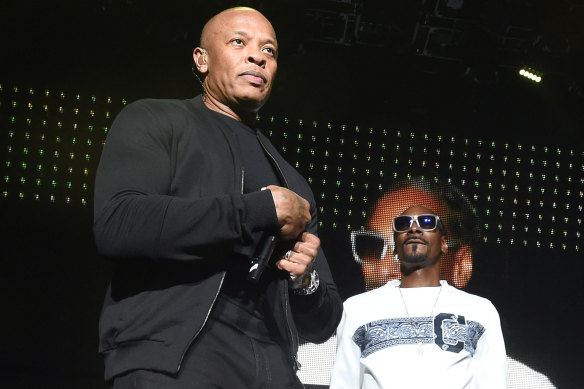 Snoop Dogg and Dr Dre onstage together in Inglewood in 2016.