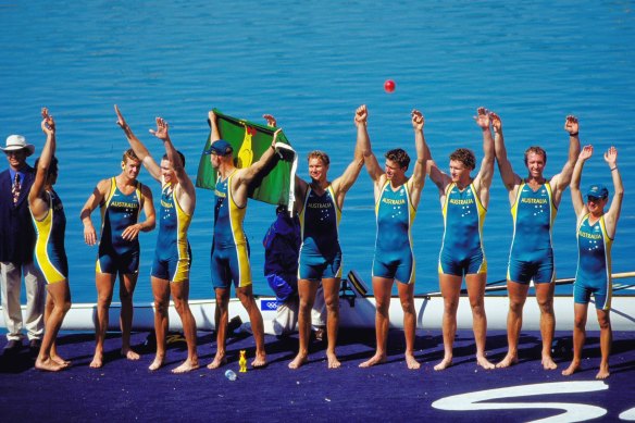 The Australian men’s eight won silver in 2000 in Sydney. Jaime Fernandez is second from the right.