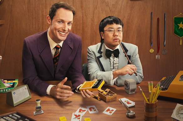 Guy Montgomery and Aaron Chen in season two of Guy Montgomery’s Guy Mont Spelling Bee. 