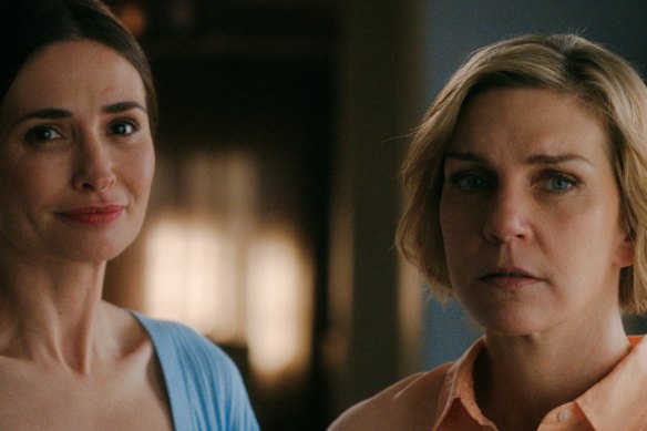 Rhea Seehorn (right) in Pluribus.
