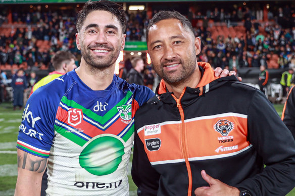 Former Kiwis teammates Shaun Johnson and Benji Marshall.