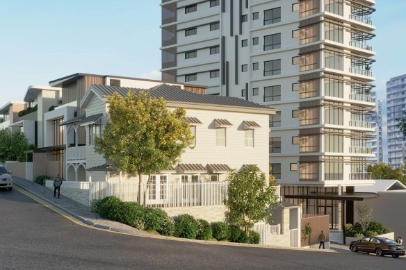 An artist’s impression of the development proposed for a section of Fortitude Valley where the local plan requires 19th century timber cottages to be protected.