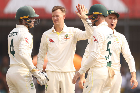 Matthew Kuhnemann after snaring one of his five wickets.