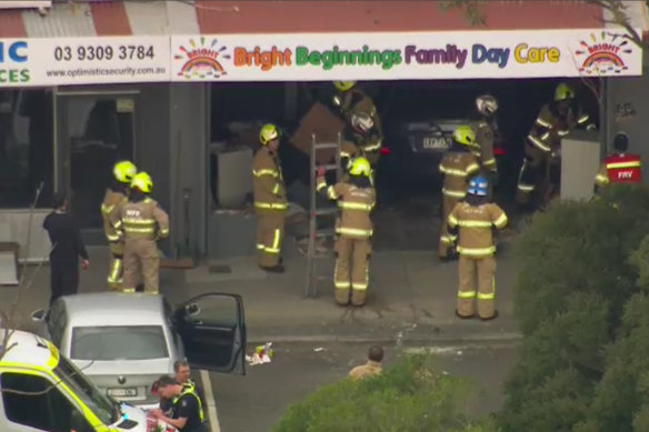 A car in the front of a childcare centre in Broadmeadows.