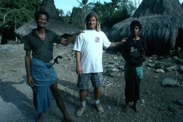 Occy and locals on the Indonesian island of Sumba, one of surfing’s untouched frontiers in the mid-90s.