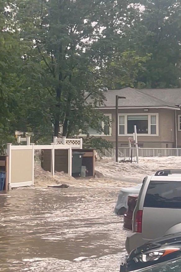 Streets are flooded in Highland Falls, Orange County, US, in this video screengrab obtained from social media on July 9.