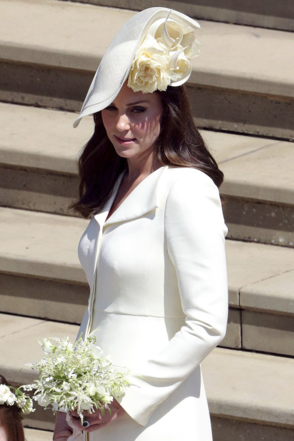 The Duchess of Cambridge arrives at the wedding of Prince Harry and Meghan Markle.