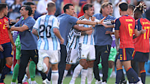 Players scuffle after the FIFA World Cup 2026 Final.