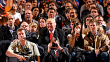 Donald Trump photographed at a New York Knicks game in 2012.