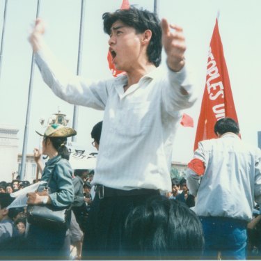 Wu'er Kaixi on the Tiananmen front line in 1989.