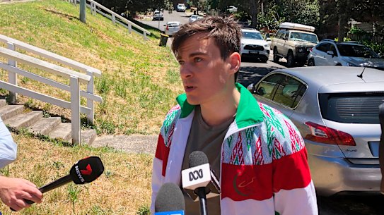 Jordan Shanks-Markovina returning home to Bondi after his home was damaged in a suspected arson attack.