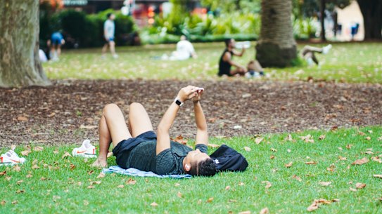 Sunbathers in Hyde Park.