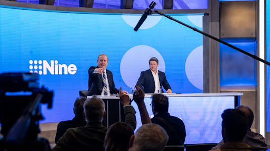 Nine chairman Peter Costello and CEO Mike Sneesby.