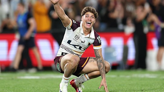 Reece Walsh basks in grand final glory.