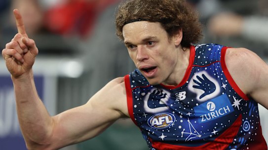 Ben Brown celebrating a goal in round 17.