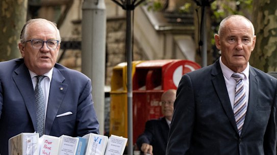 Lawyer Greg Walsh with Chris Dawson on the first day of the trial in May.