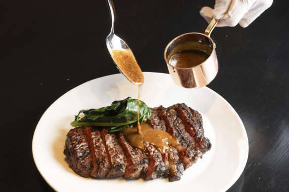 The grass-fed rib-eye with mustard jus.