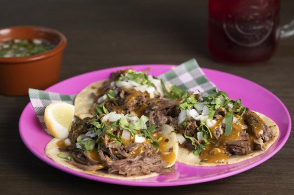 The go-to dish: Tacos de barbacoa a consomme (a weekend special).