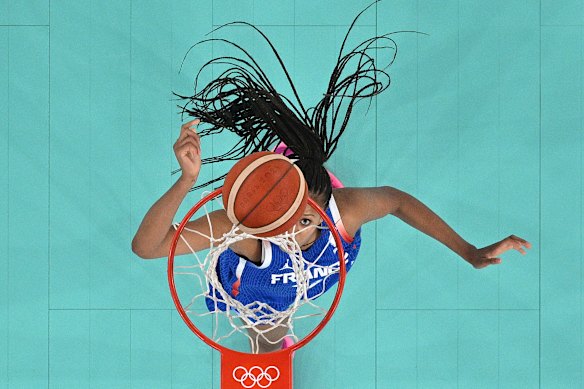 Iliana Rupert of France shoots a layup during a women’s basketball quarter-final.  