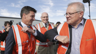 Energy and Emissions Minister Angus Taylor and Prime Minister Scott Morrison. The federal government announced on Tuesday it would fund a $600 million gas plant in NSW’s Hunter Valley.