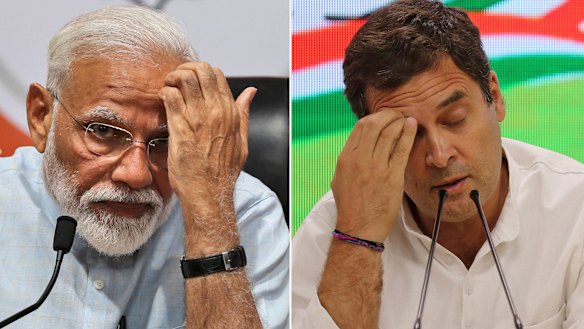 Indian Prime Minister Narendra Modi, left, and Rahul Gandhi from the opposition Congress party.