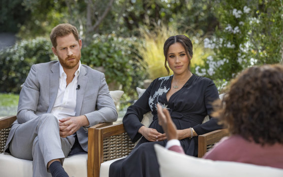 Prince Harry and Meghan during their interview with Oprah Winfrey.