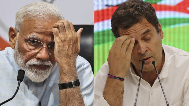 Indian Prime Minister Narendra Modi, left, and Rahul Gandhi from the opposition Congress party.