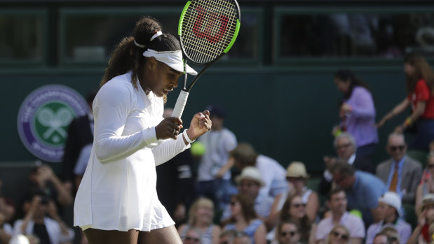 Serena Williams celebrates during her Wimbledon round two victory. 