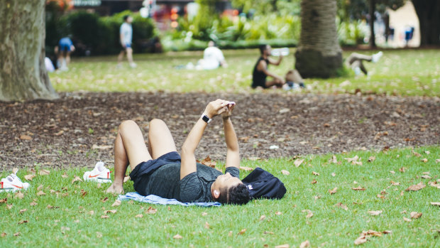 Sunbathers in Hyde Park.