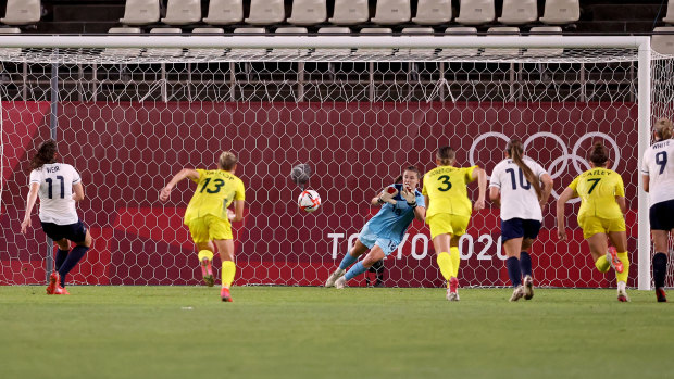 Teagan Micah saves apenalty in extra time against Great Britain.