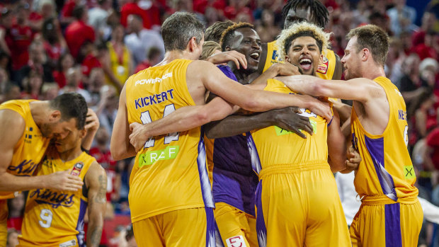 All in: Sydney Kings snatched a last ditch comeback win over league leaders Perth Wildcats.
