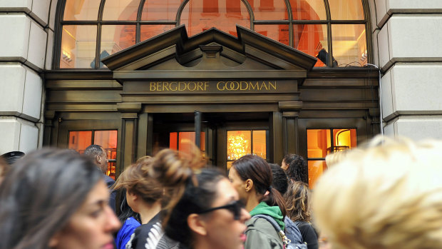 People lining up to enter the Bergdorf Goodman store, in New York. 