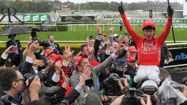 Red-letter day: Kerrin McEvoy receives a hero's welcome on Redzel.