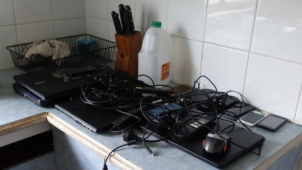 The array of electronic devices found in the Ipswich home in May.