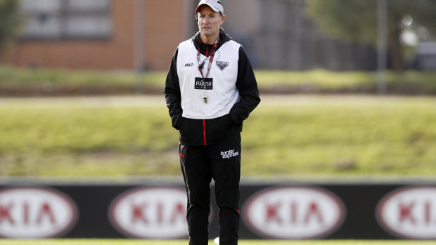 Essendon coach John Worsfold looks on during a team training session at the Hangar in Melbourne on Wednesday.