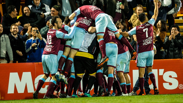 Party time: APIA players react after the final whistle.