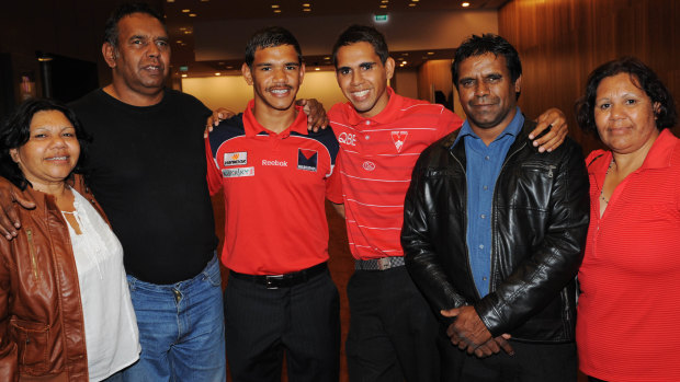 Neville and Lewis Jetta with Neville's parents Neville senior and Lynette, and Lewis' parents Peter and Francis on the night the Swans drafted Lewis in 2009.