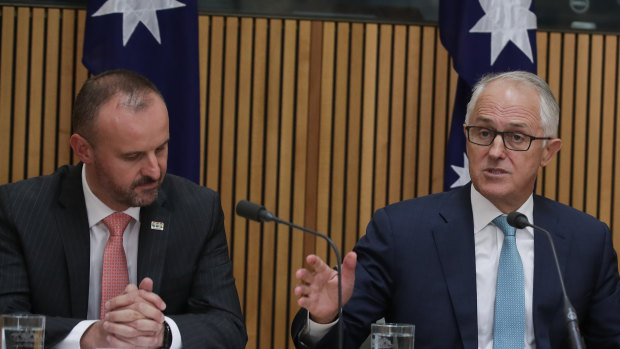 ACT Chief Minister Andrew Barr and former prime minister Malcolm Turnbull discussed the ACt delivering services to Norfolk Island