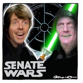 Senator Jonathon Duniam (left) and Senator Eric Abetz (right) are fighting it out for top spot on the Tasmanian Liberals’ senate ticket for the next election.