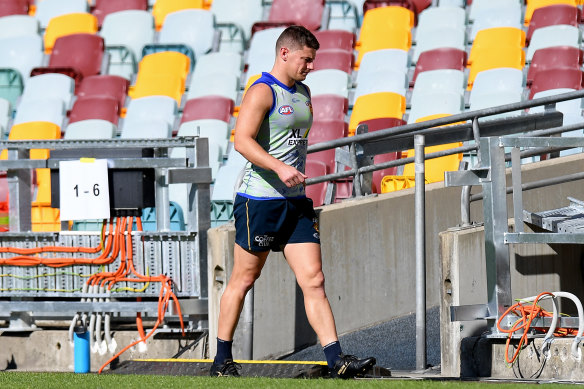 Dayne Zorko heads back in after a recent Lions training session.