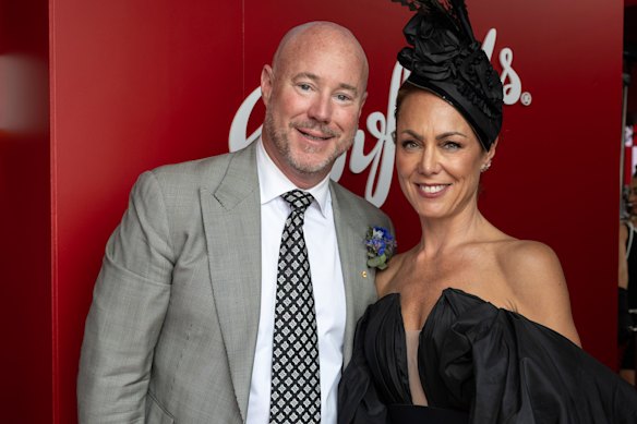 Luke and Cate Sayers at Derby Day in Melbourne in 2024, months before the racy photo scandal broke.