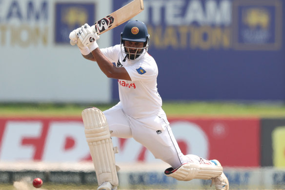 Dimuth Karunaratne of Sri Lanka bats during day three 