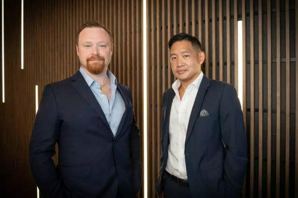 Auzvolt CEO Jordan Prainito (left, with COO Michael Yap) says the company’s battery gigafactory could employ up to 750.