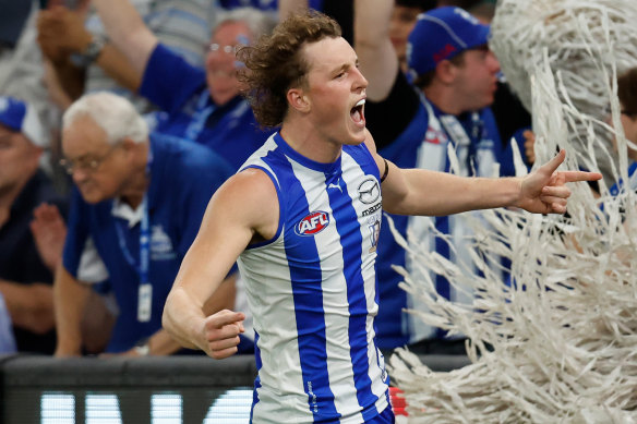 Nick Larkey celebrates a goal. 