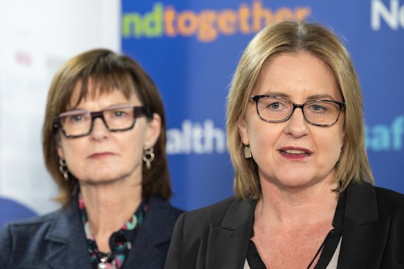 Premier Jacinta Allan (right) and Health Minister Mary-Anne Thomas take questions about the budget on Wednesday.