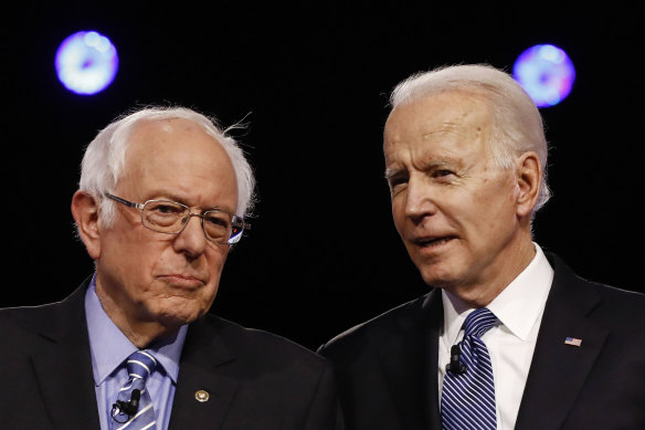 Democratic presidential candidates Bernie Sanders, and former vice-president Joe Biden.